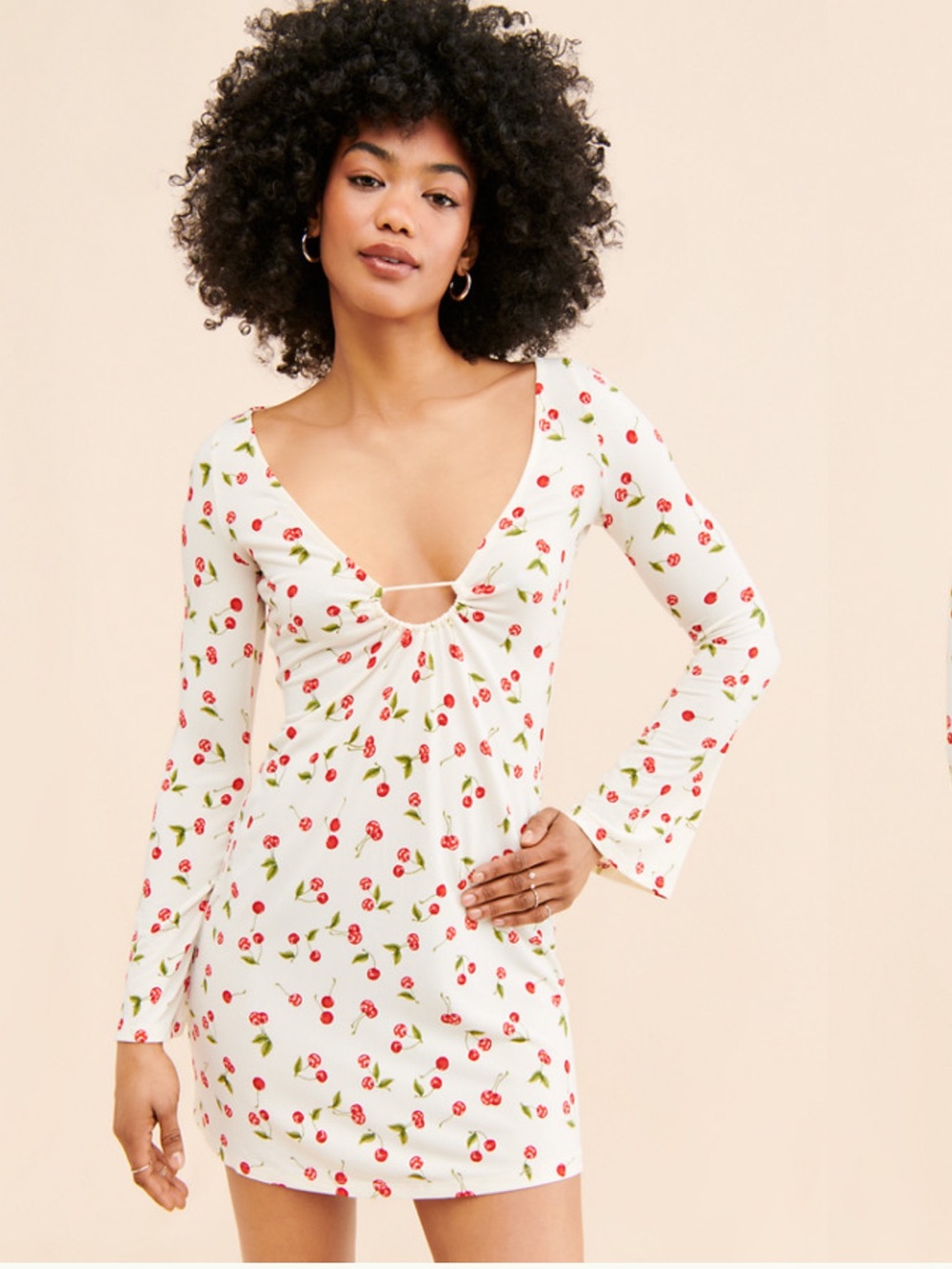 Urban Outfitters Sammie Long Sleeve Cherry Mini Dress - Picture 1 of 5
